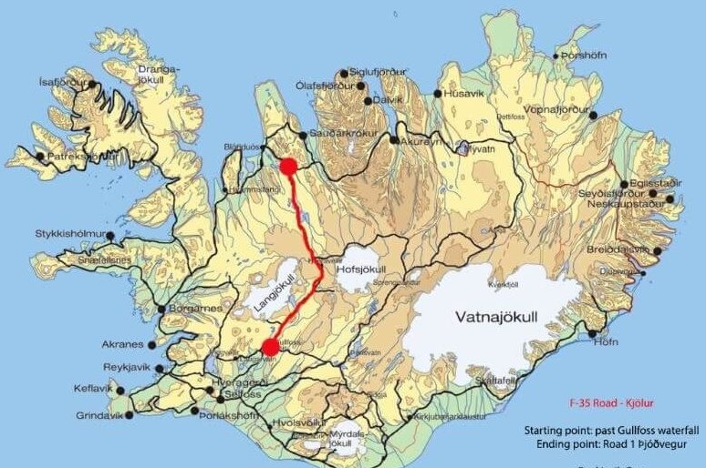 מפת איסלנד כביש F35