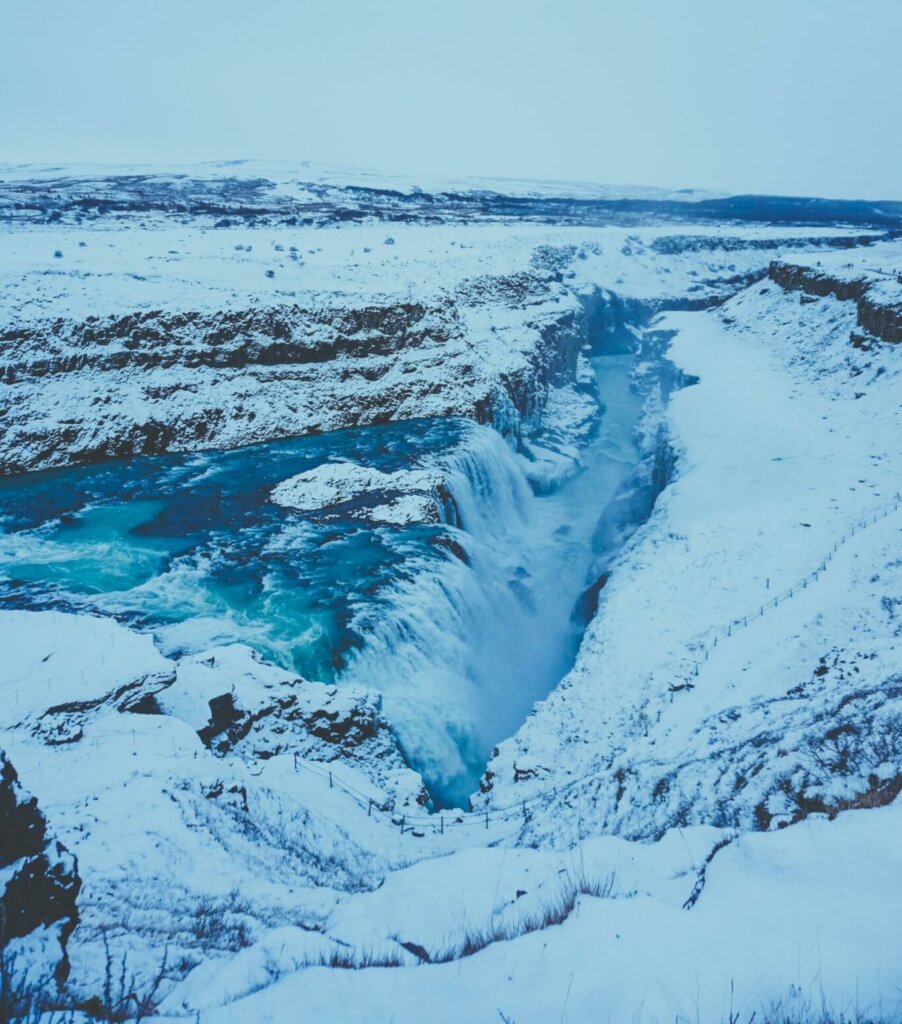 מפל הזהב מושלג בחורף, מעגל הזהב, איסלנד